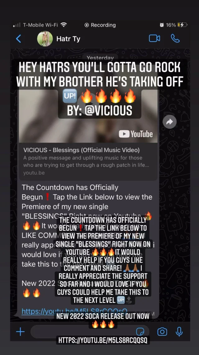 The Countdown has Officially Begun❗Tap the Link below to view the Premiere of my new single "BLESSINGS" Right now on Youtube 🔥🔥🔥It would really help if you guys LIKE COMMENT AND SHARE! 🙏🏾🙏🏾 I really appreciate the support so far and i would love if you guys could help me take this to the next level 🆙🔝 
New 2022 Soca Release OUT NOW 🔥🔥🔥
https://youtu.be/M5LS8rCQQsQ